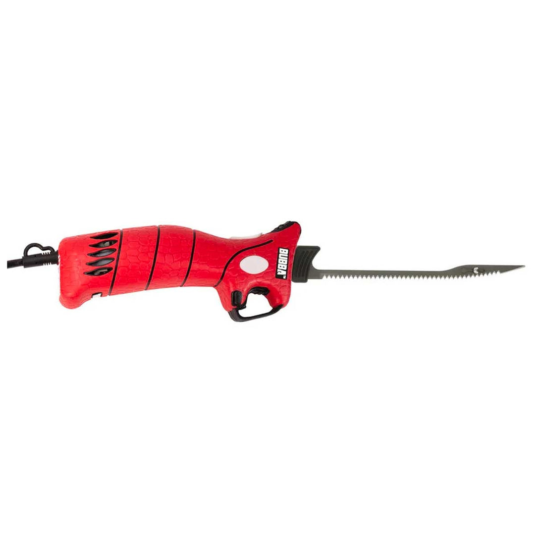 Bubba 110V Electric Corded Fillet Knife with high-torque motor, stainless steel blades, and non-slip red handle