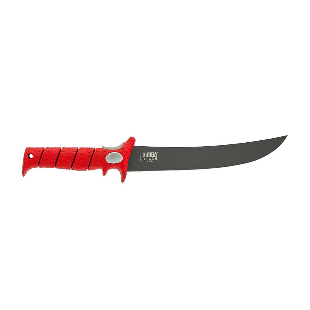 Bubba 9" Flex Knife with high-carbon stainless steel flexible blade and non-slip red handle