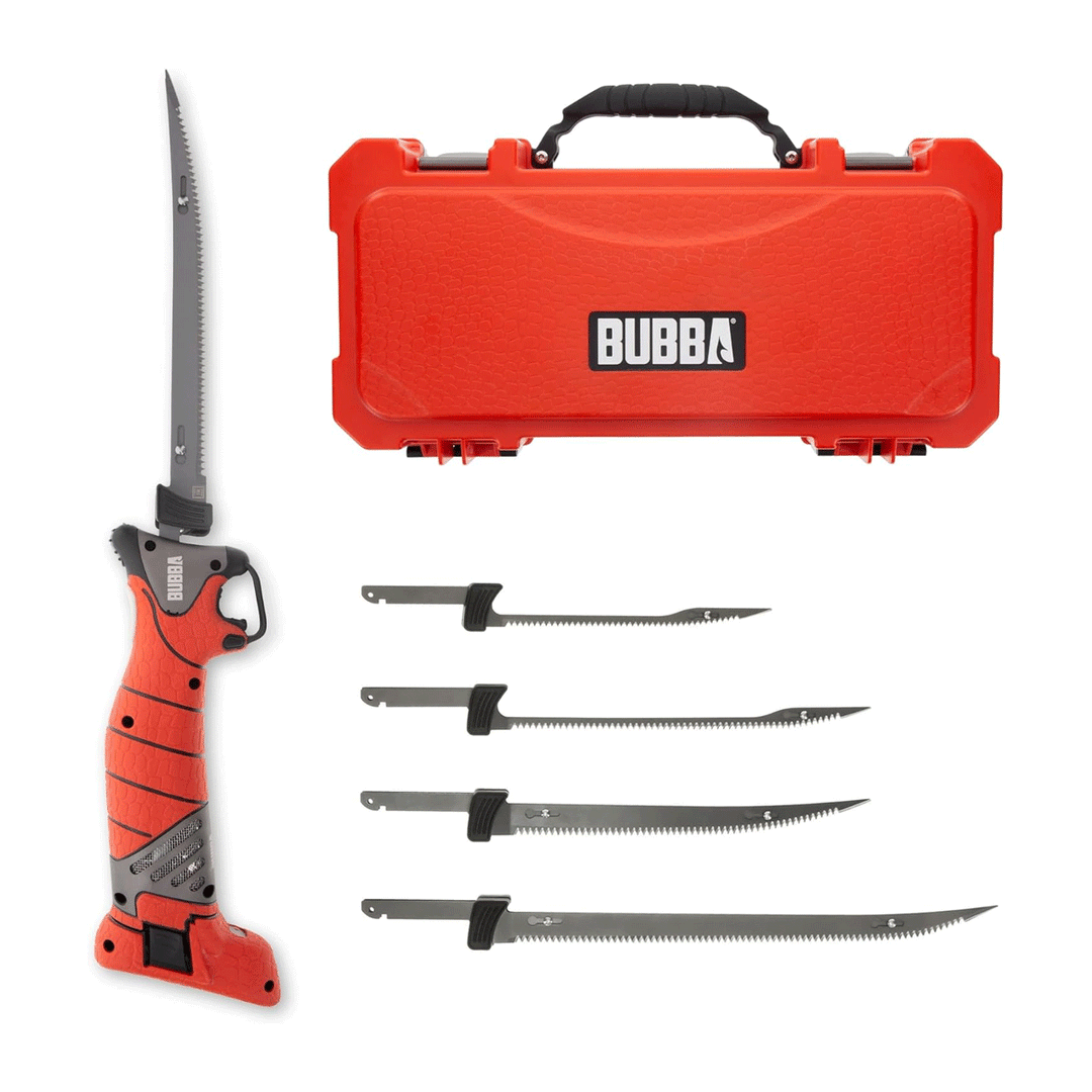 Bubba Electric Fillet Knife Pro-Series Lithium-ion with non-slip red handle and stainless steel blades