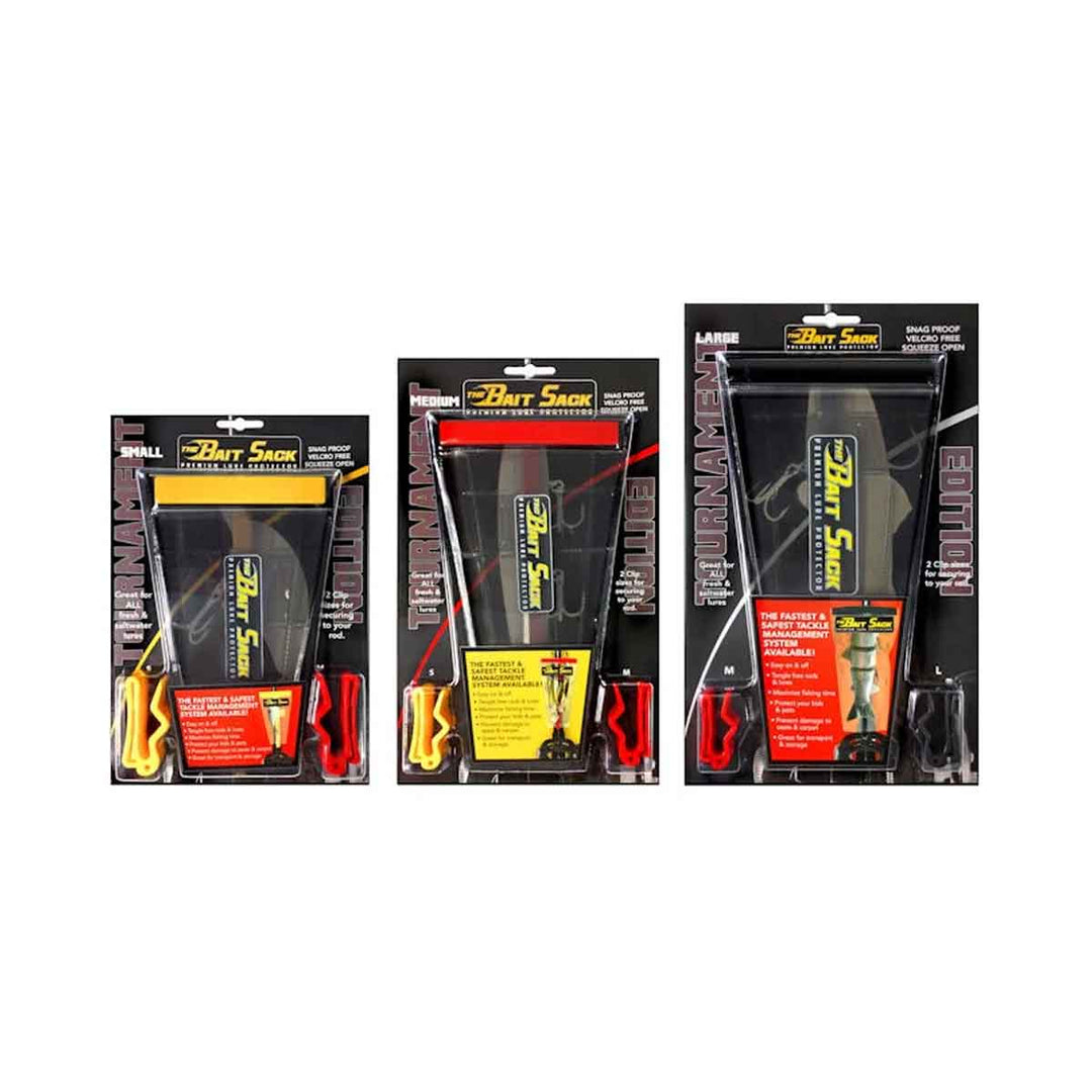 Cal Coast Fishing Tournament Edition Bait Sack on rod, protecting lure with premium mesh and quick-clip closure.