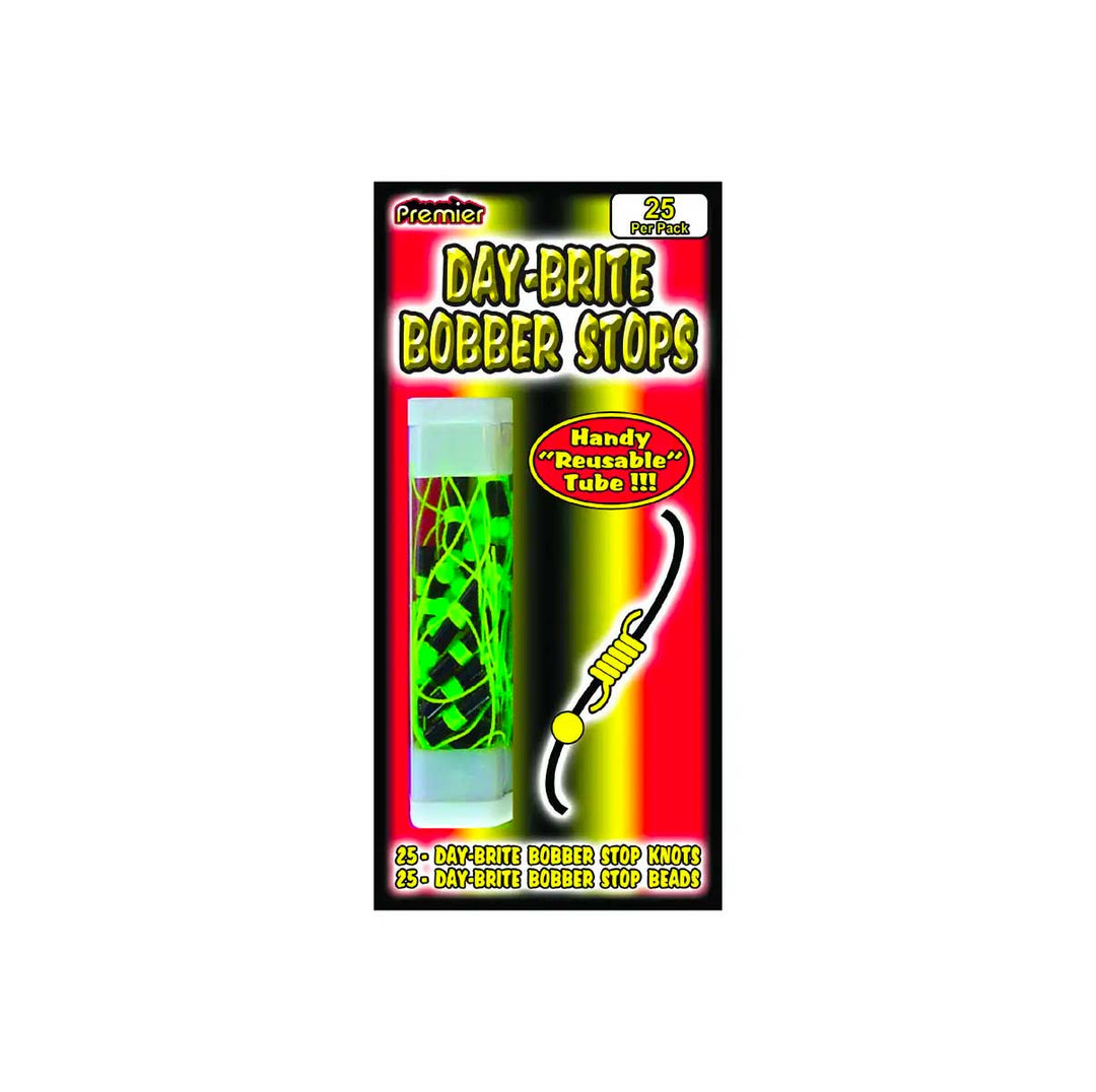 Comal Tackle Day-Brite Bobber Stops in bright orange and chartreuse