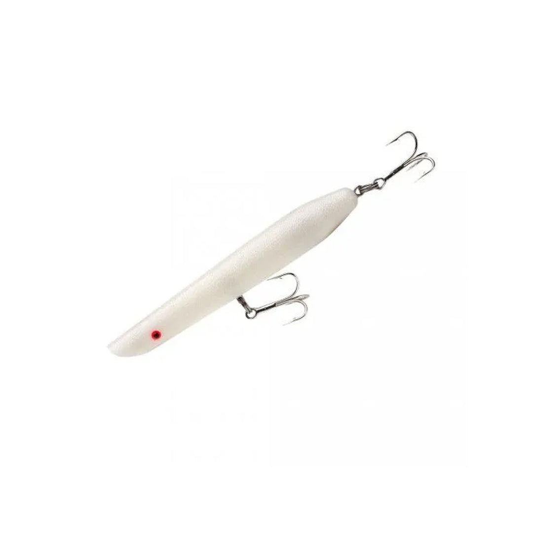 Cotton Cordell Pencil Popper topwater lure with treble hooks for striped bass and bluefish