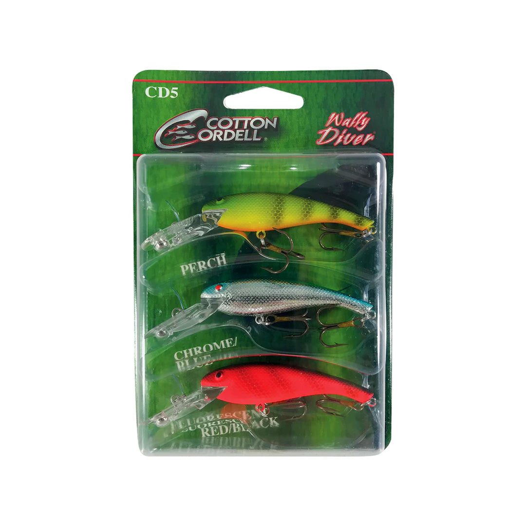 Retail package of Cotton Cordell Wally Diver 3-pack crankbaits