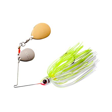 Booyah Double Colorado Blade Spinnerbait with twin thumping blades and silicone skirt for stained water bass fishing