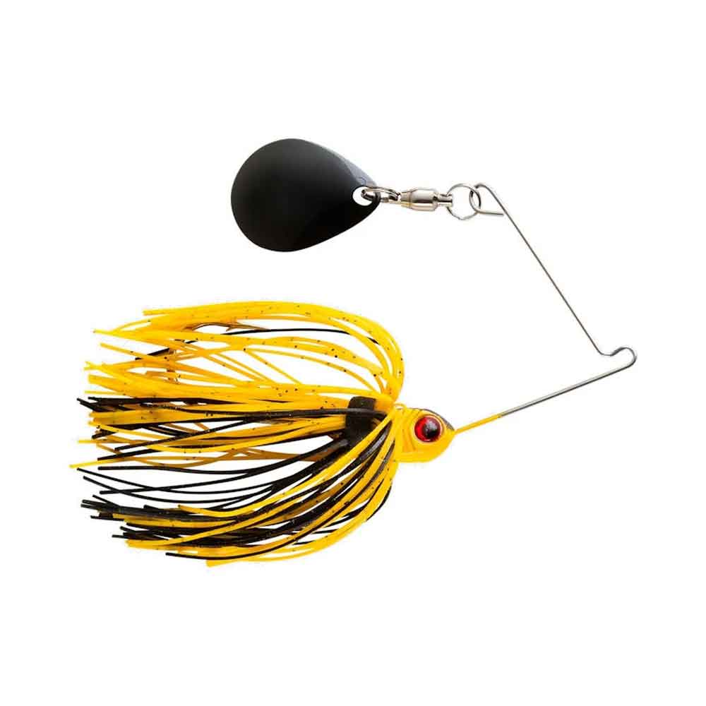 Booyah Micro Pond Magic Spinnerbait with compact profile, dual blades, and silicone skirt for finesse pond fishing