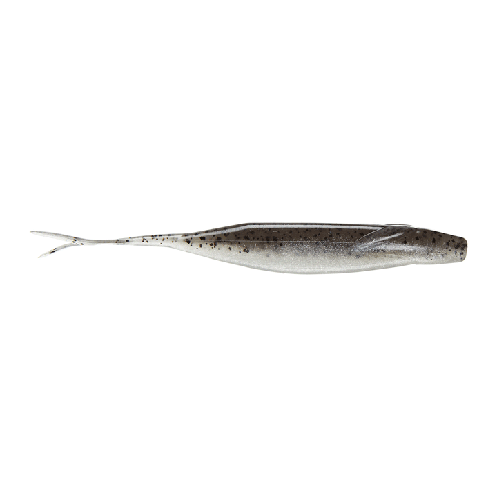 Zoom Winged Fluke soft plastic jerkbait in Smoke Pepper Clear w flakes with lifelike winged fins