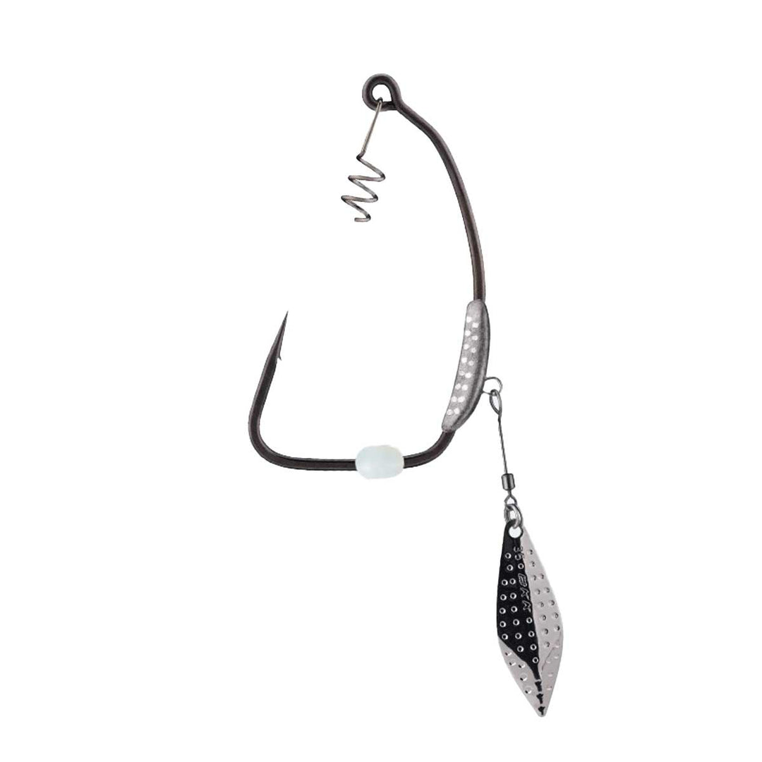 “BKK Titan Diver weighted weedless swimbait hook with locking keeper and blade attachment ring”