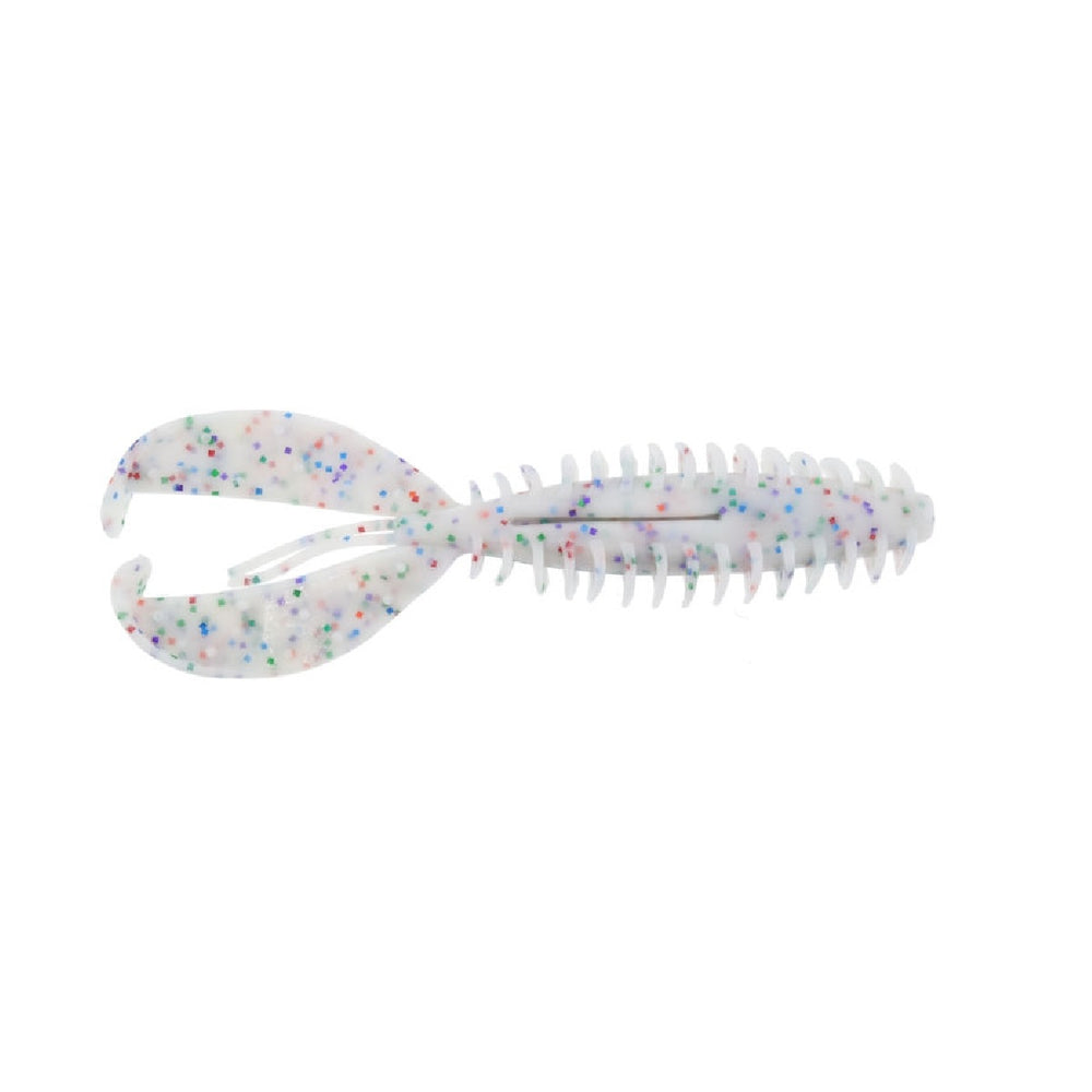Zoom Z Craw soft plastic craw bait in Birthday Cake color with pink, blue, and purple flake accents