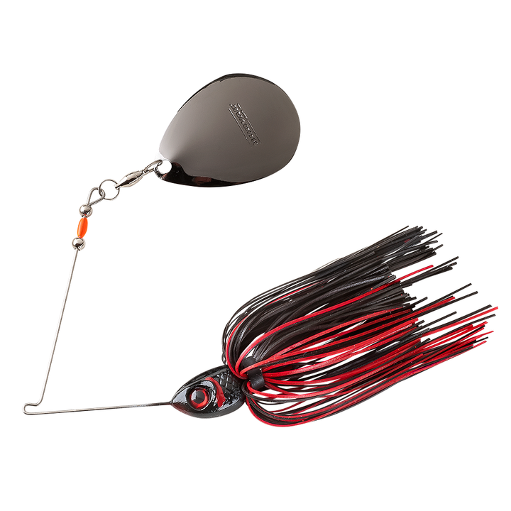 Booyah Moon Talker Spinnerbait with black Colorado blade and glow skirt for night bass fishing