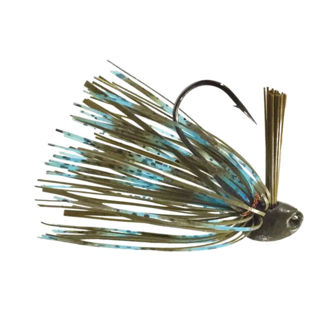 Blue Rock Fury Flipping Jig with compact head, heavy-duty hook, and hand-tied skirt for bass fishing in cover