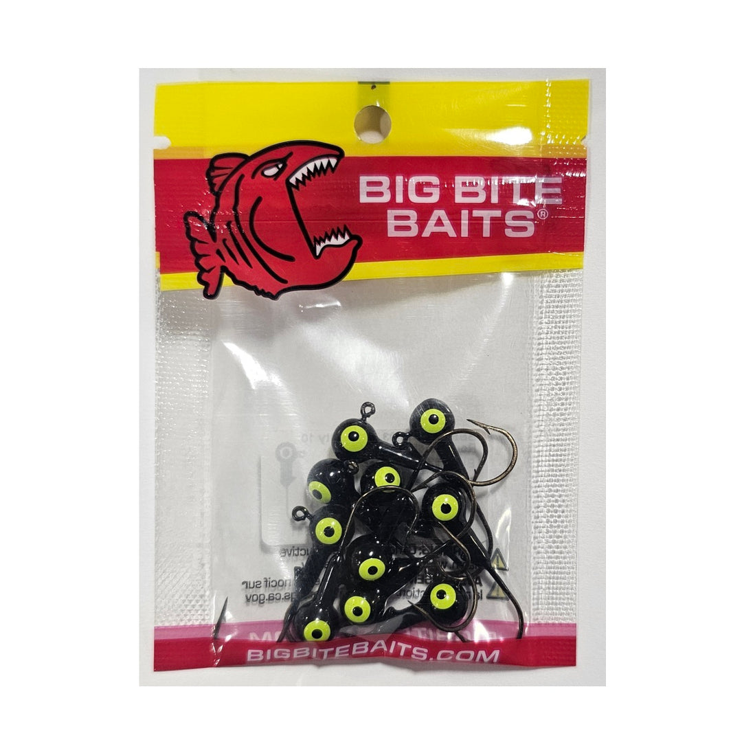 Assorted sizes of Big Bite Baits Round Jighead in packaging
