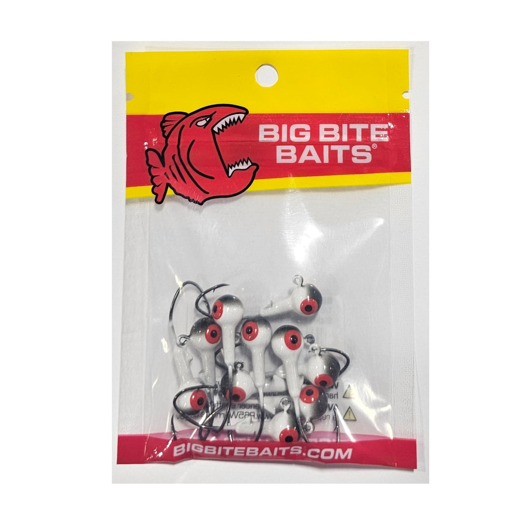 Assorted sizes of Big Bite Baits Round Jighead in packaging