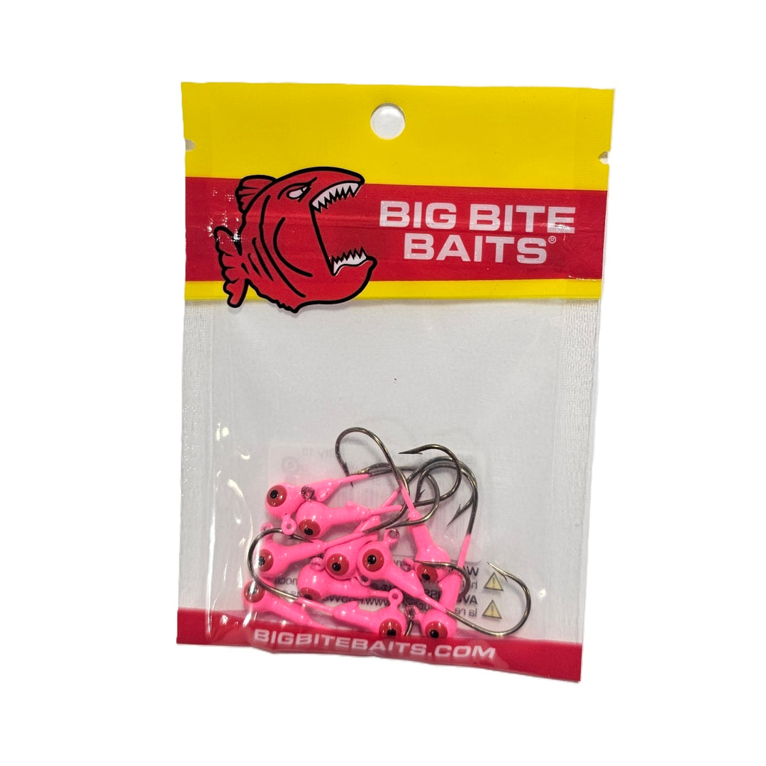 Assorted sizes of Big Bite Baits Round Jighead in packaging