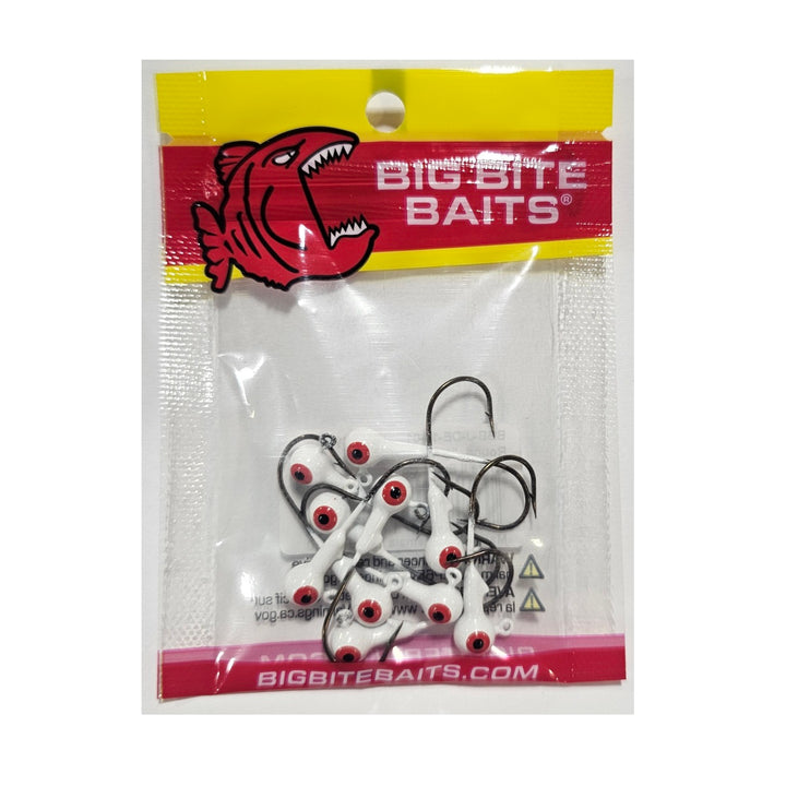 Assorted sizes of Big Bite Baits Round Jighead in packaging