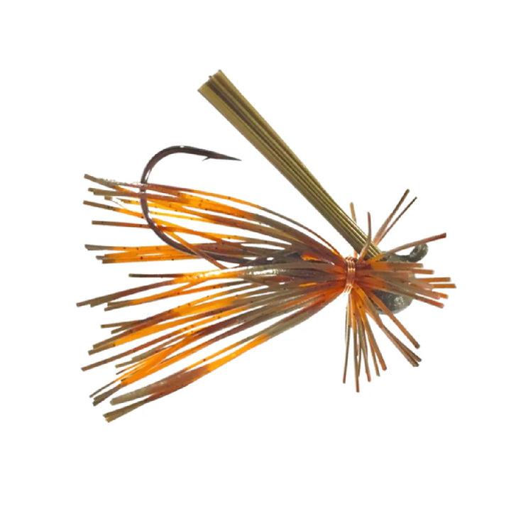 Blue Rock Scrapper Ball Finesse Jig with weed guard and skirt, designed for finesse bass fishing in Burnt Craw