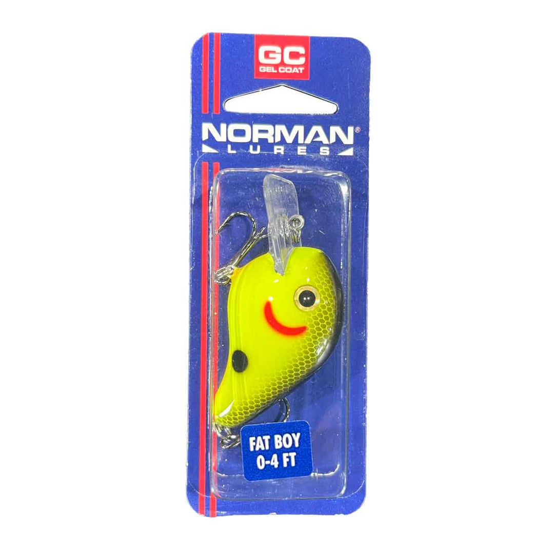 Norman Lures Fat Boy crankbait with wide wobbling action for bass and freshwater predators