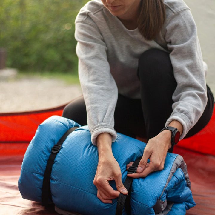 Coghlan’s Sleeping Bag Straps securing a rolled sleeping bag