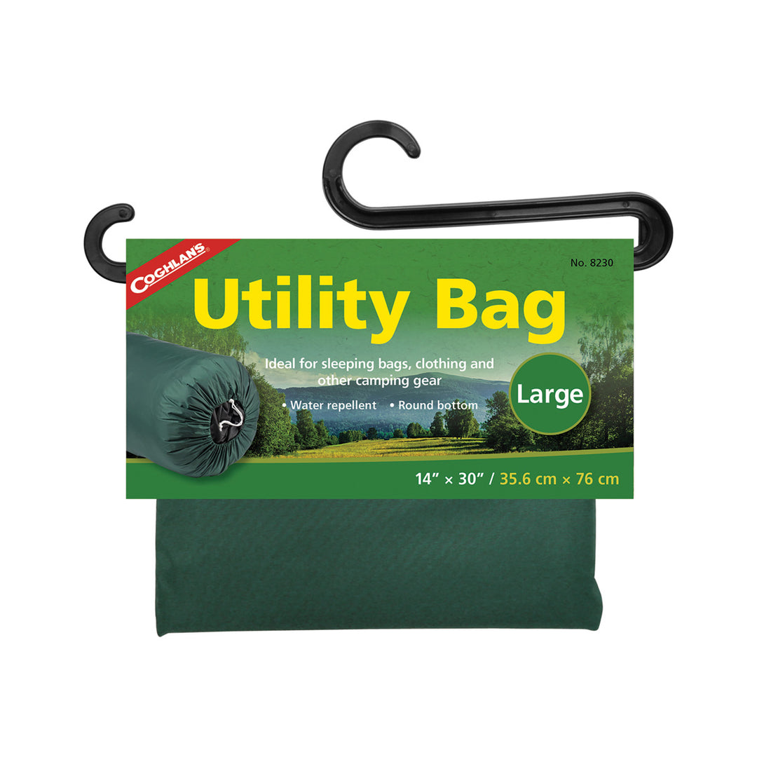 Camping utility bag with round base and secure closure