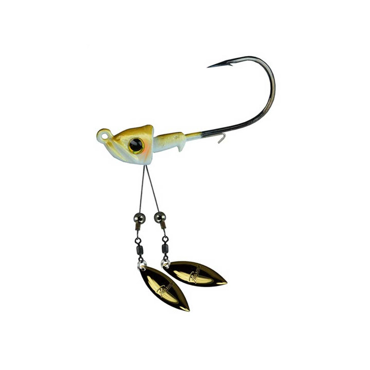 Picasso Double Barrel Underspin Jig Head with dual willow blades and premium swimbait hook