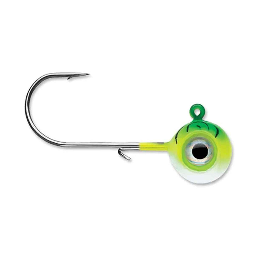 VMC Neon Moon Eye Jig Green Fire UV walleye jighead