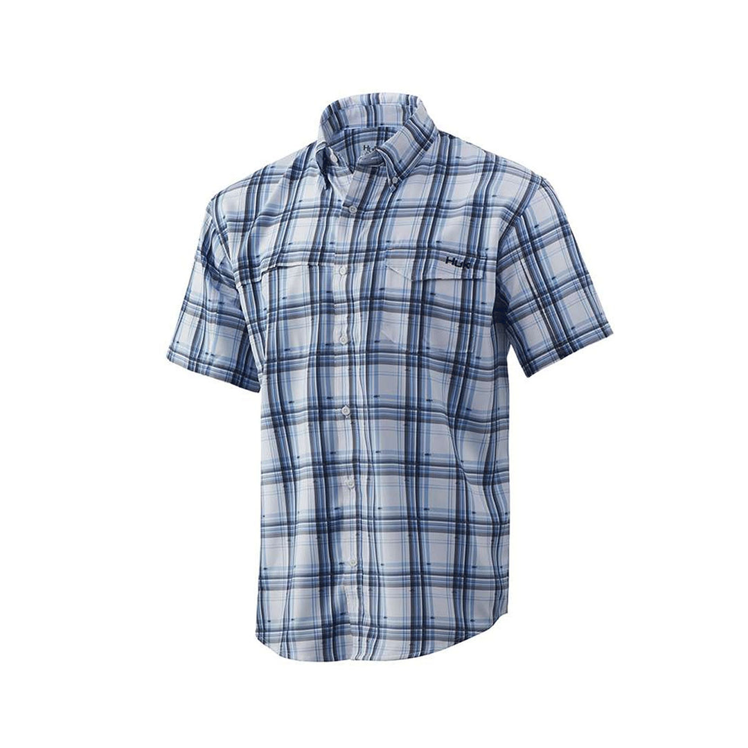 Huk Tide Point fish plaid short sleeve fishing shirt