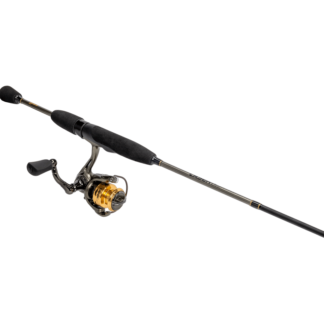 Close-up of Lew’s Laser Lite graphite spinning reel