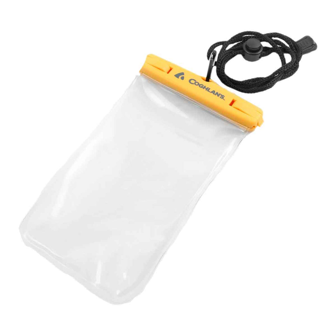 Yellow transparent waterproof pouch with neck strap