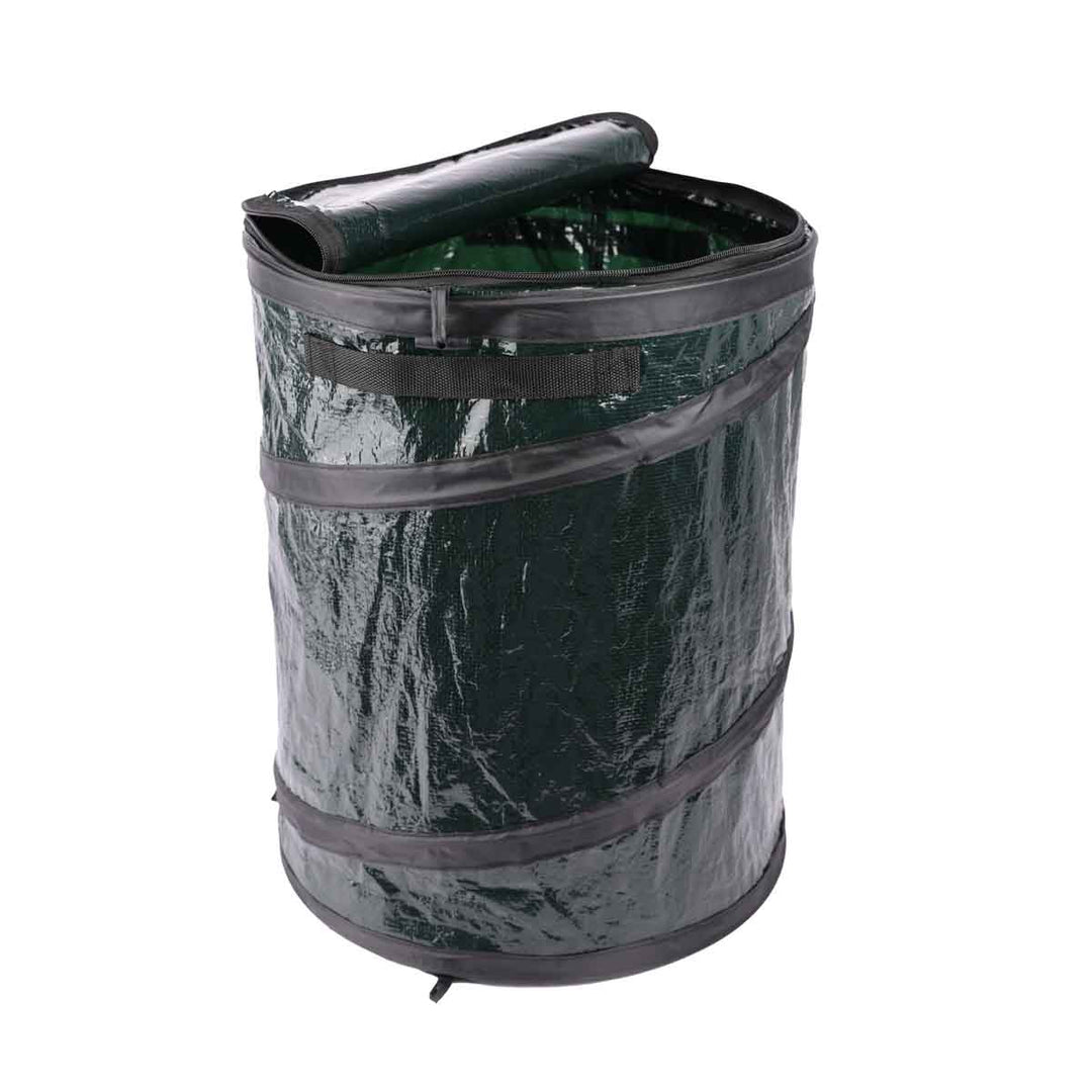 Coghlan’s Mini Pop-Up Trash Can in green with zippered lid