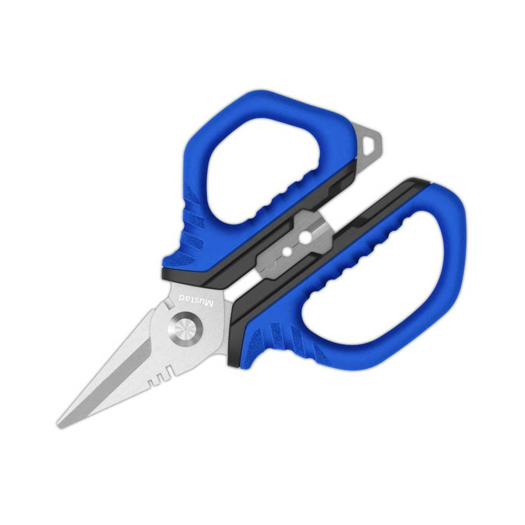 Mustad 5" Stainless Steel Multi-Function Scissors – Fishing Line Scissors with Split Ring Opener and Crimper
