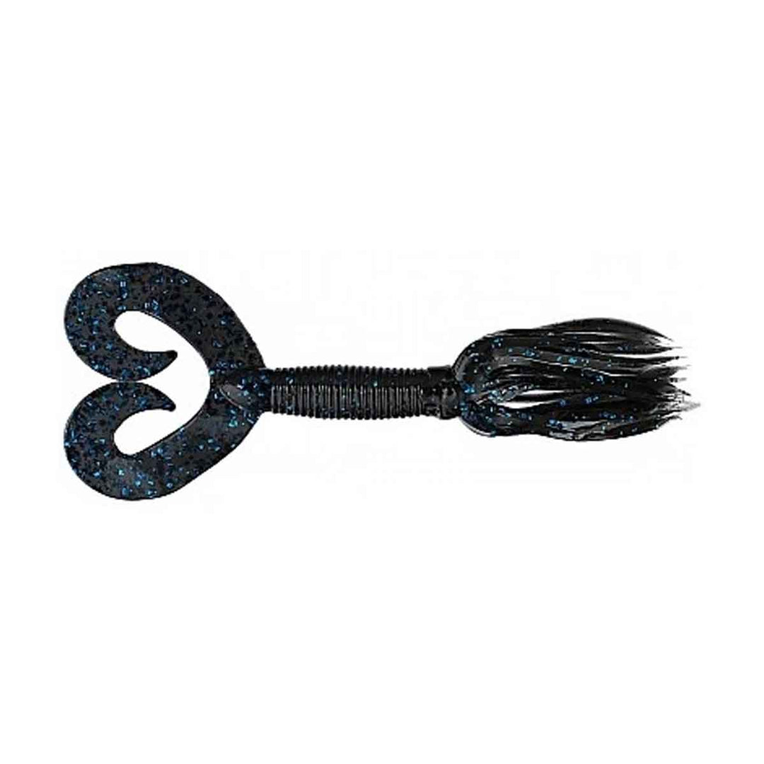 Chompers Skirted Twin Tail Grub bass fishing lure in Black Blue Flake