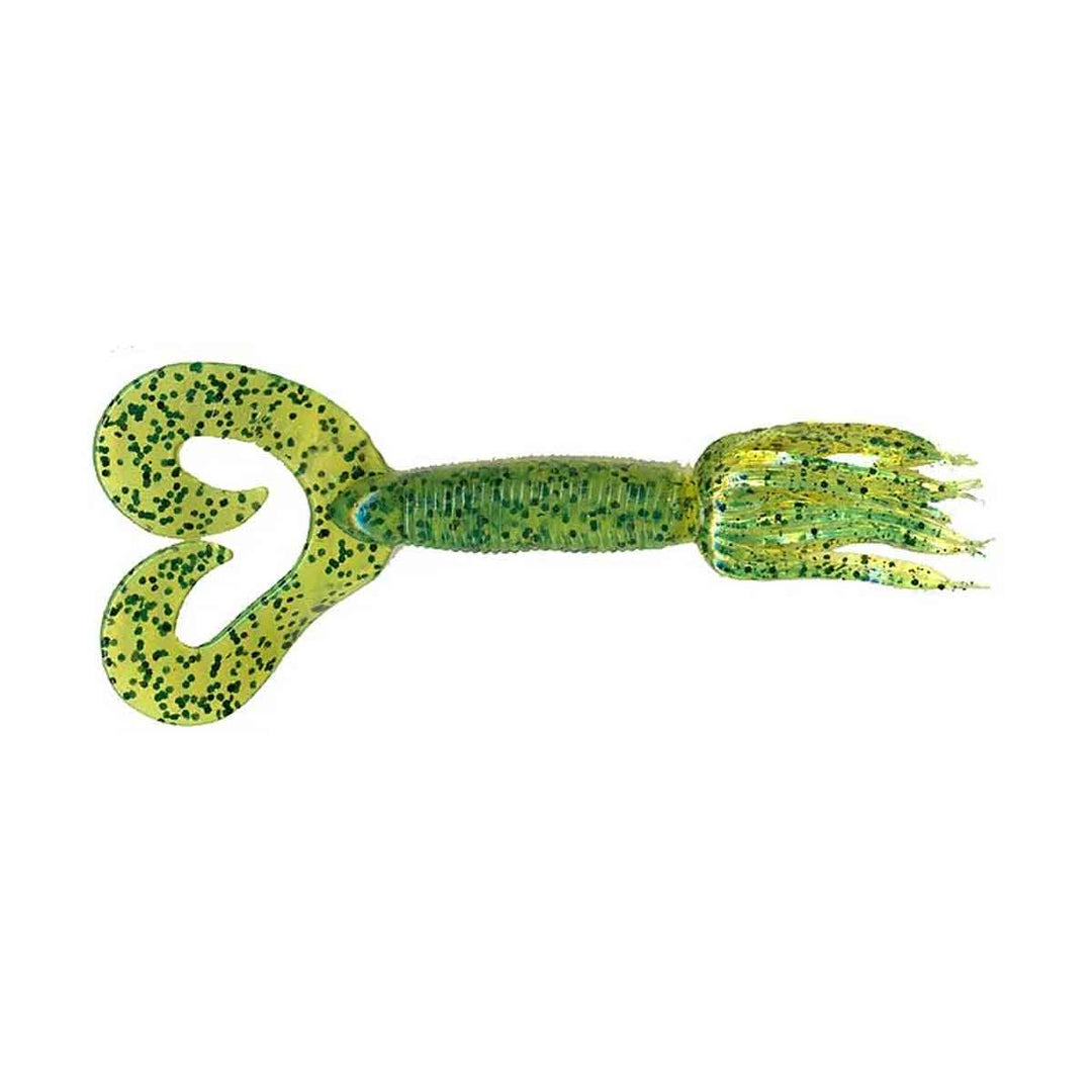Chompers Skirted Twin Tail Grub bass fishing lure in Chartreuse Pepper