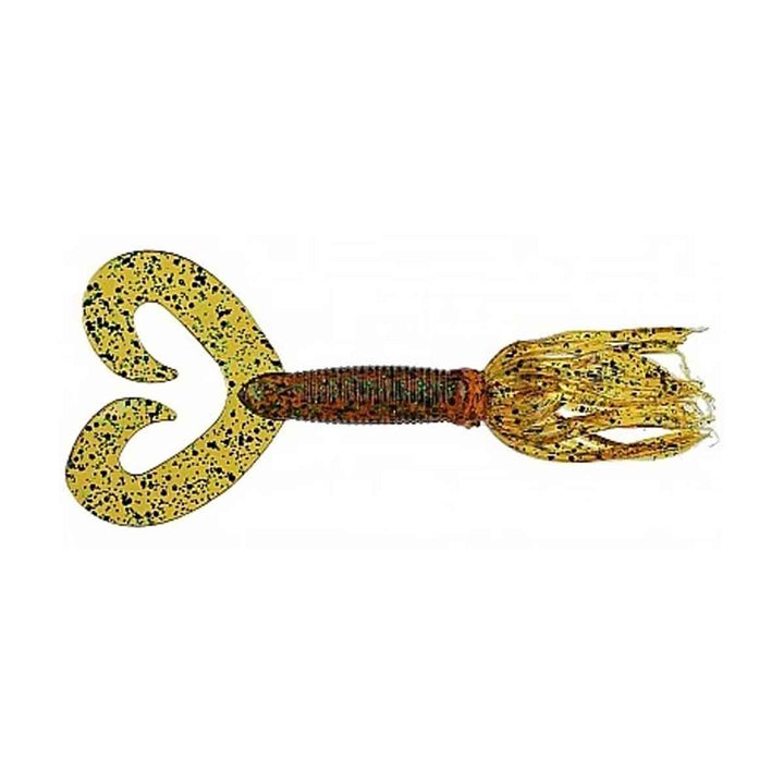 Chompers Skirted Twin Tail Grub bass fishing lure in  rootbeer green