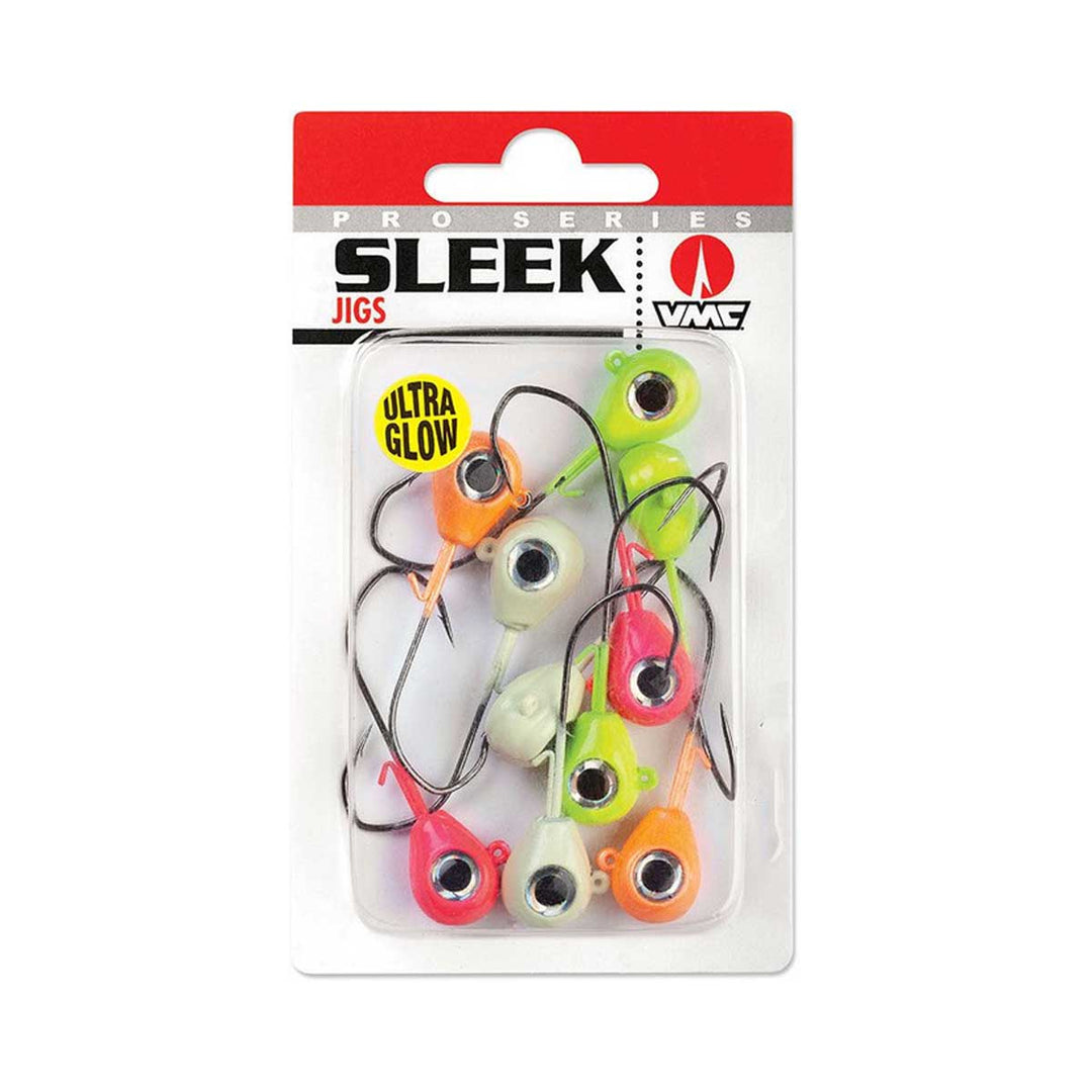 VMC Sleek Jig Glow Kit – Glow-Finish Jig Heads with Hi-Carbon Steel Hooks (10 Pack)