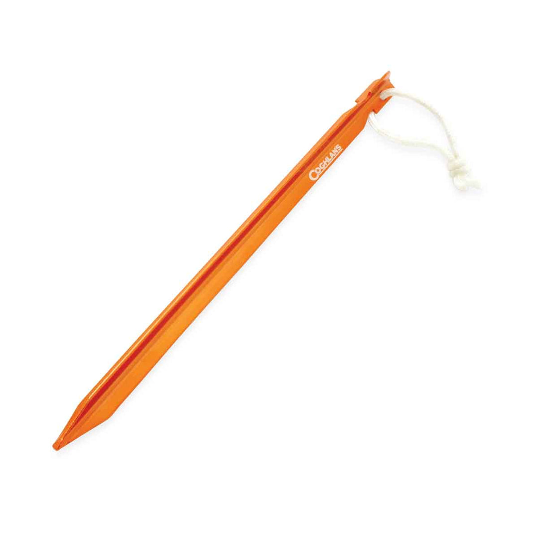Coghlan’s Ultralight Tent Stakes in orange anodized finish