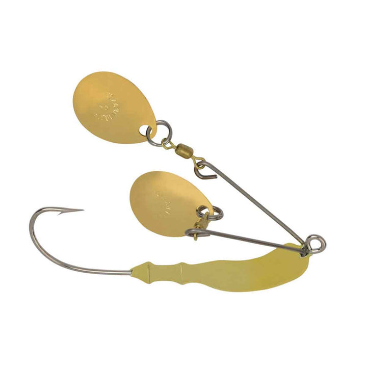 Hildebrandt X-Rated Nugget twin-spin lure with keel-weighted bismuth body and premium nickel blades